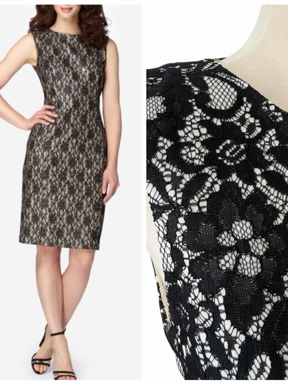 Calvin Klein Sleeveless Black Lace Sheath Dress Sz S